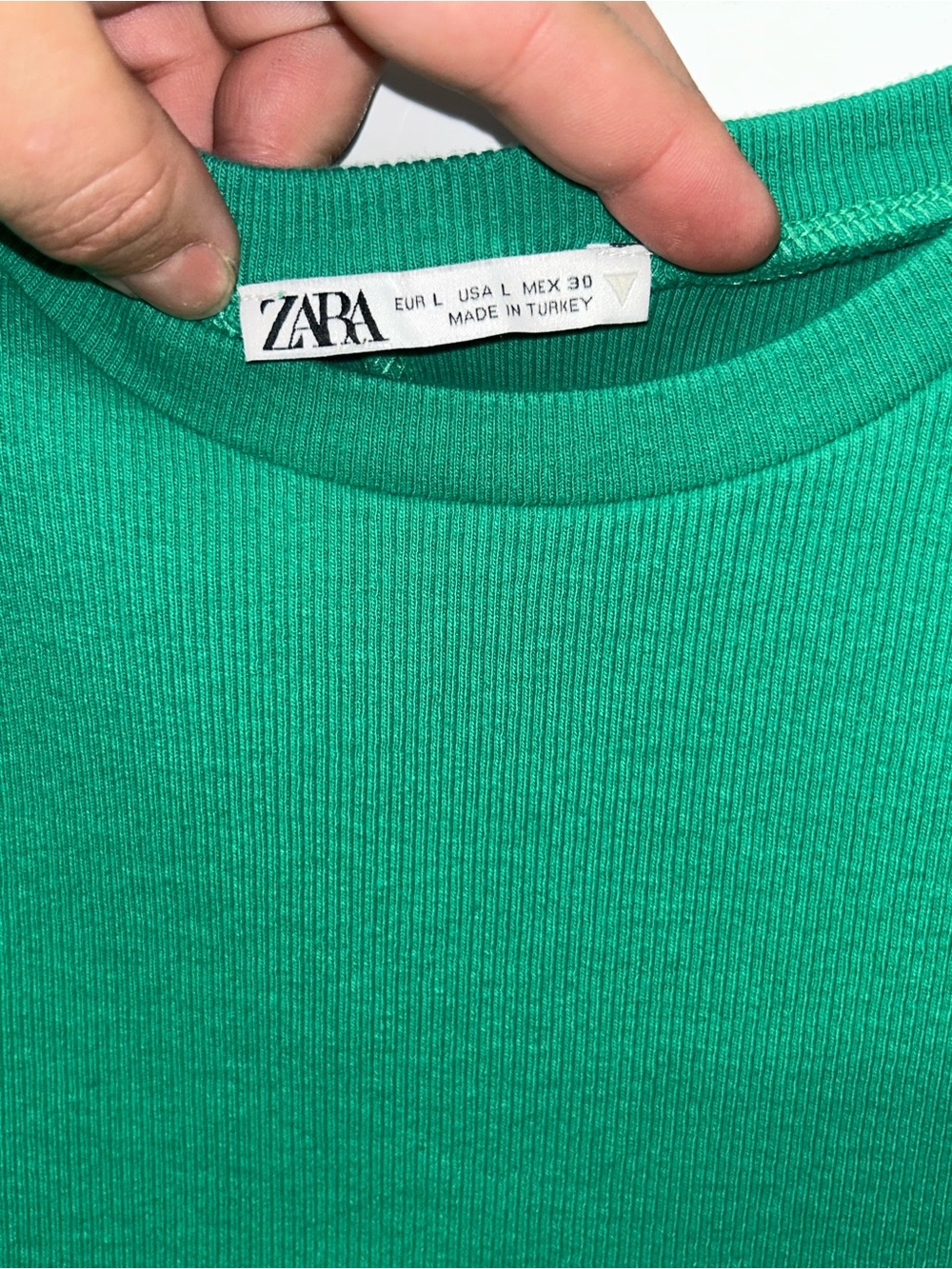 ZARA Green Ribbed Crew Neck Ruffle Sleeve Mini Dress